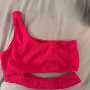 Hot pink garage one shoulder cut out top